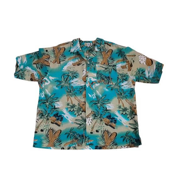 Aloha Joe Hawaiian Shirt Mens Size 2XL Surfing Palm Trees Tropical Scene Vintage - Picture 1 of 3